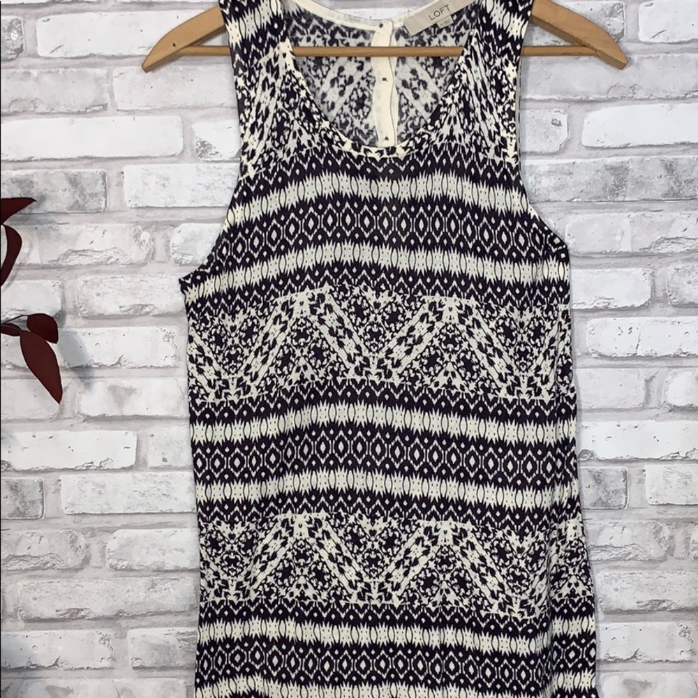 LOFT Tribal BOHO Black & Off-White Print Top